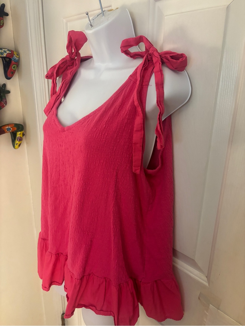 Terra & Sky Hot Pink Tie-Shoulder Ruffle Tank